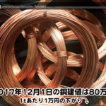 【銅建値情報 2017.12.1】1tあたり1万円下がりの80万円に改定⤵