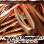 【銅建値情報 2018.11.1】1tあたり2万円下がりの72万円に改定⤵⤵