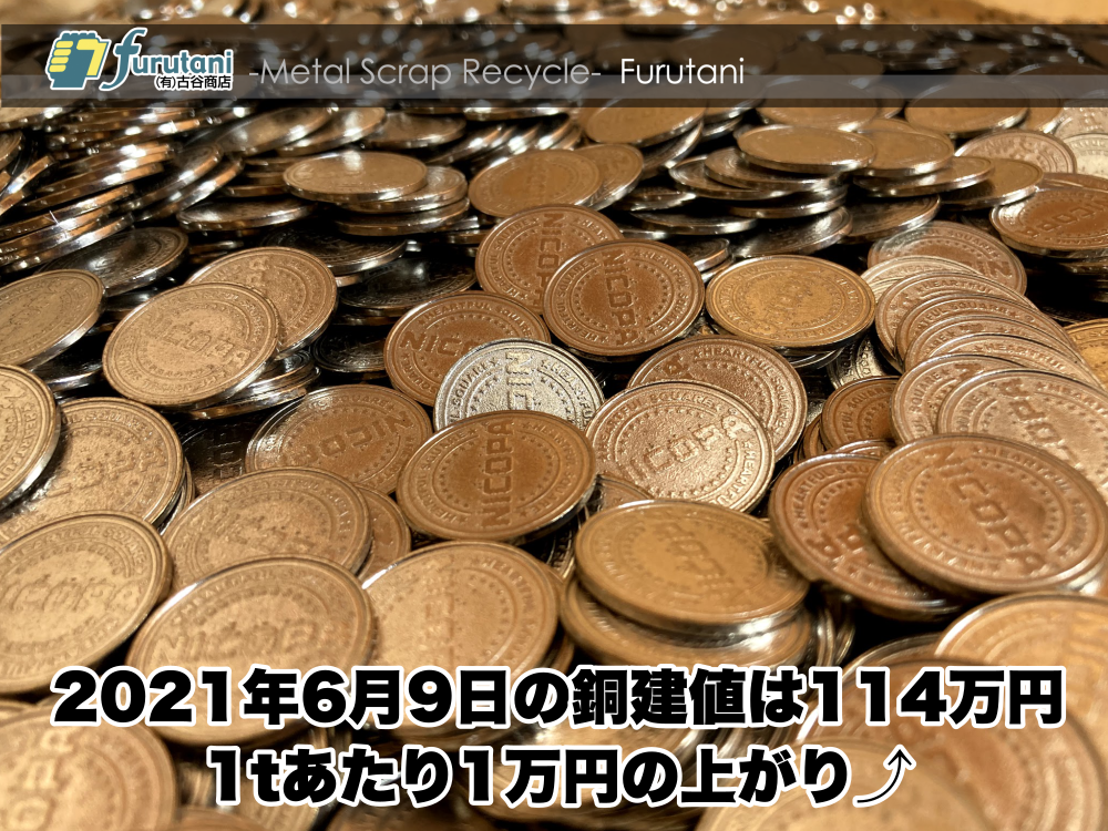 【銅建値情報 2021.6.9】1tあたり1万円上がりの114万円に改訂⤴